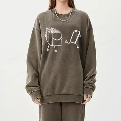 Pagewings Books Win Over Phones Unisex Washed Sweatshirt
