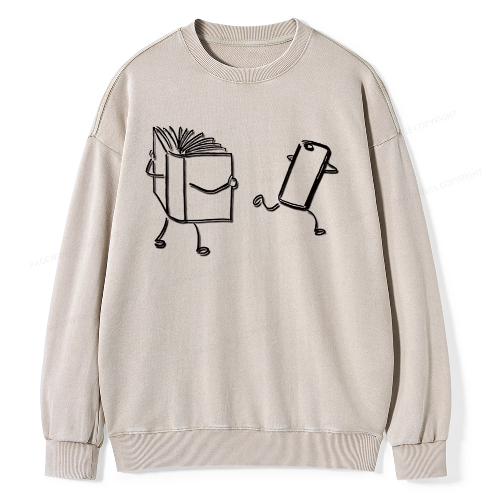 Pagewings Books Win Over Phones Unisex Washed Sweatshirt