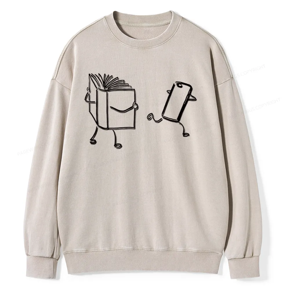 Pagewings Books Win Over Phones Unisex Washed Sweatshirt