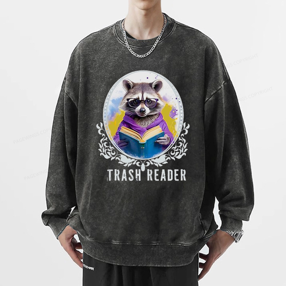 Pagewings Trash Reader Unisex Washed Sweatshirt