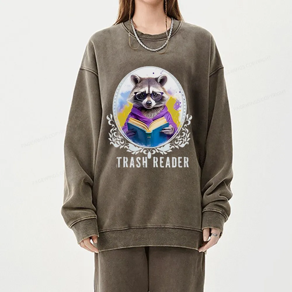 Pagewings Trash Reader Unisex Washed Sweatshirt