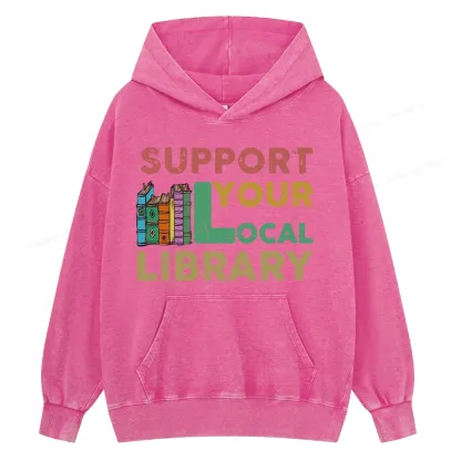 Pagewings Support Your Local Library Unisex Washed Hoodie