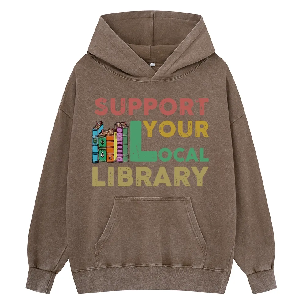 Pagewings Support Your Local Library Unisex Washed Hoodie