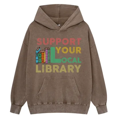 Pagewings Support Your Local Library Unisex Washed Hoodie