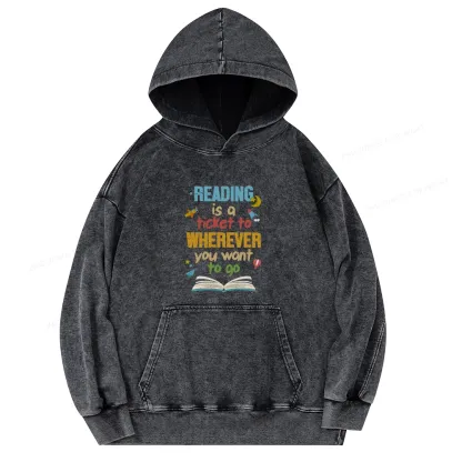 Pagewings Reading Is A Ticket Unisex Washed Hoodie