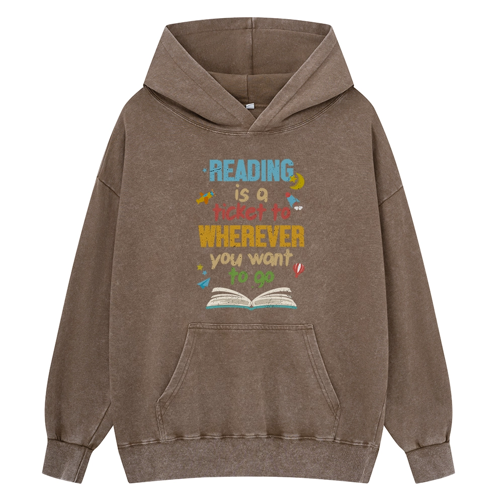 Pagewings Reading Is A Ticket Unisex Washed Hoodie