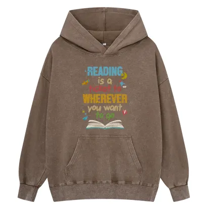 Pagewings Reading Is A Ticket Unisex Washed Hoodie