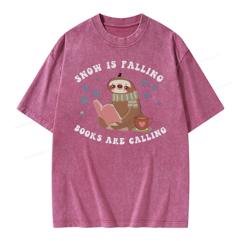 Pagewings Snow Is Falling Books Are Calling Unisex Washed T-shirt
