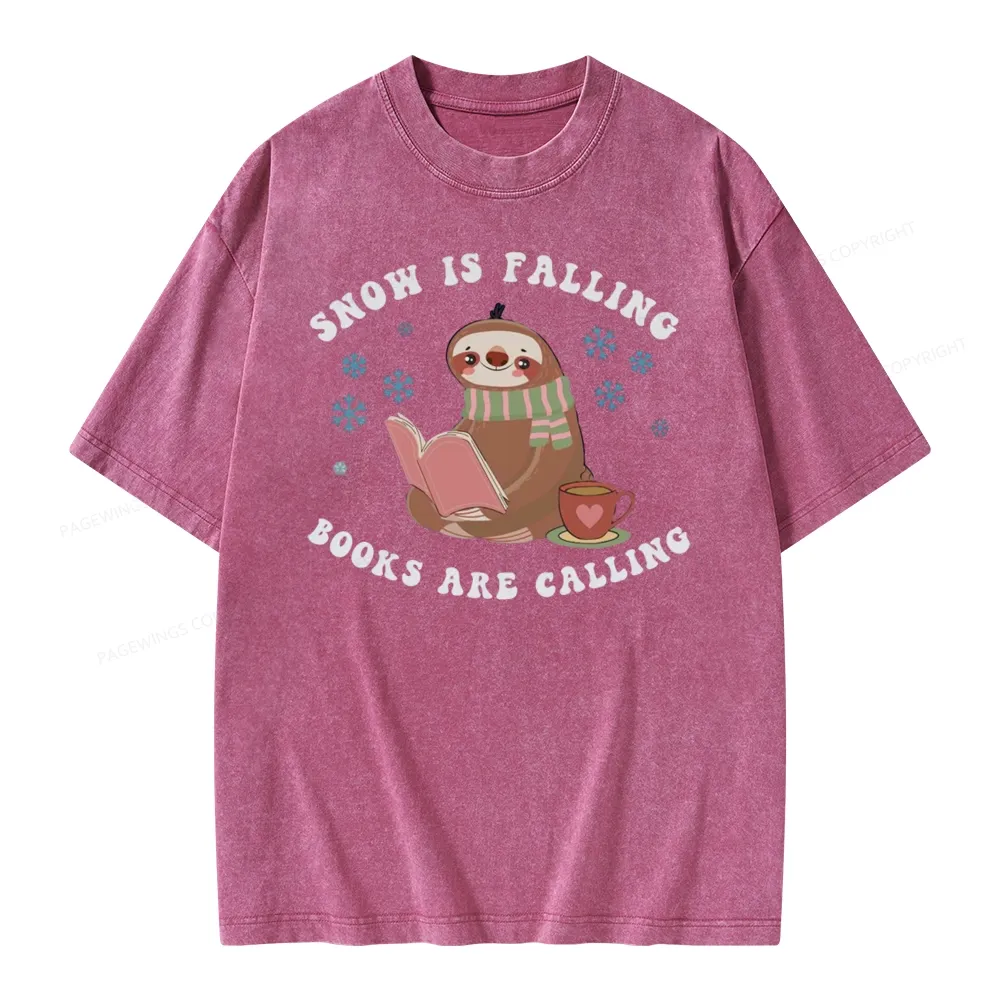 Pagewings Snow Is Falling Books Are Calling Unisex Washed T-shirt