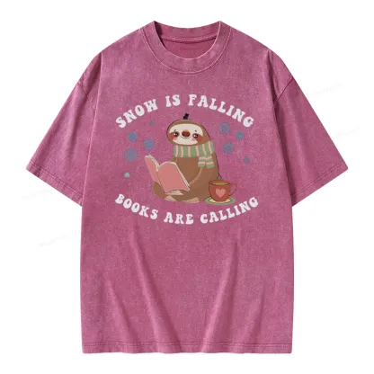 Pagewings Snow Is Falling Books Are Calling Unisex Washed T-shirt