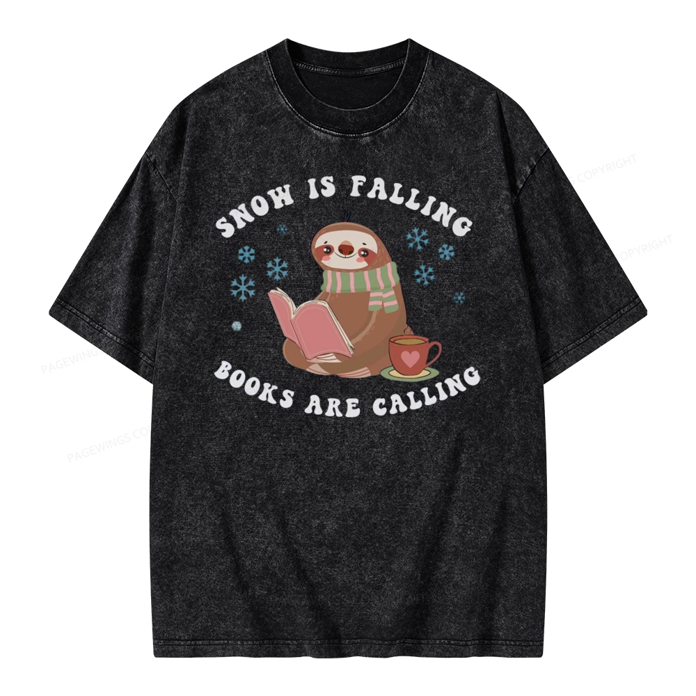 Pagewings Snow Is Falling Books Are Calling Unisex Washed T-shirt