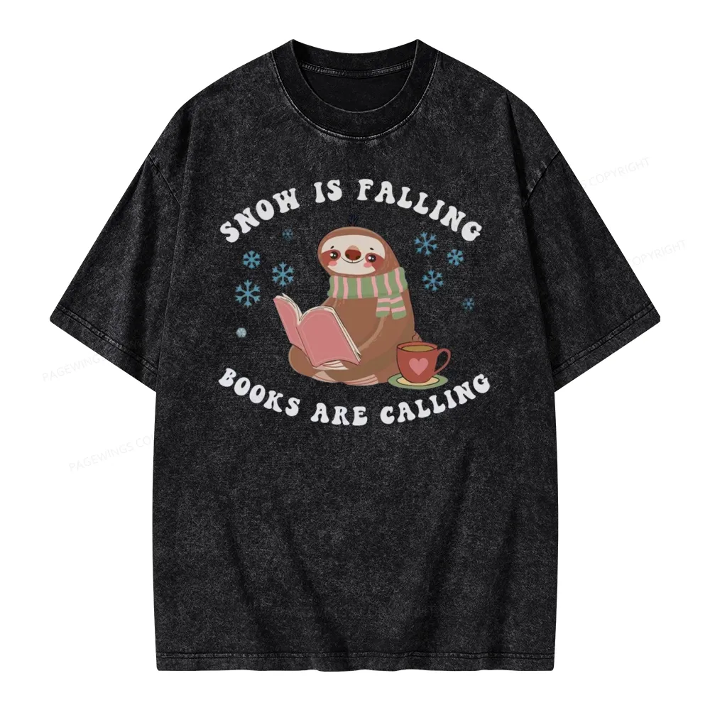 Pagewings Snow Is Falling Books Are Calling Unisex Washed T-shirt
