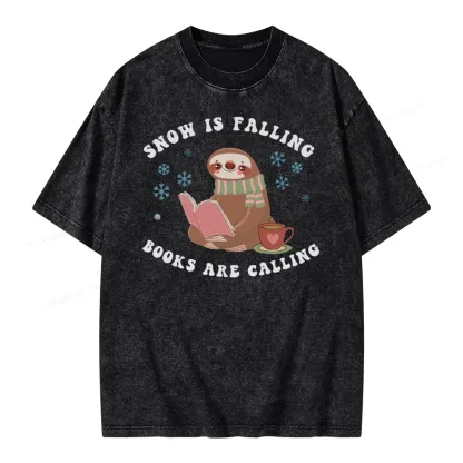 Pagewings Snow Is Falling Books Are Calling Unisex Washed T-shirt