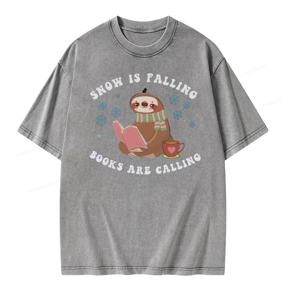 Pagewings Snow Is Falling Books Are Calling Unisex Washed T-shirt