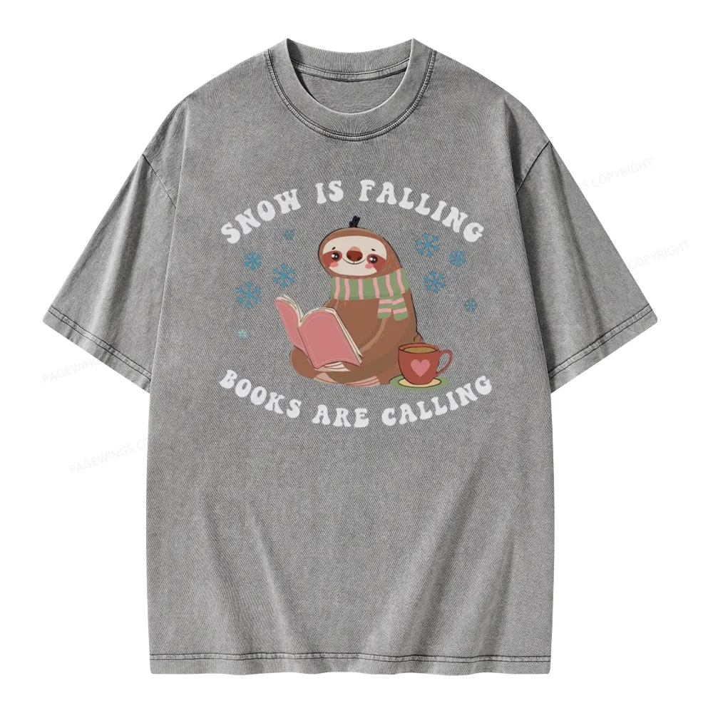 Pagewings Snow Is Falling Books Are Calling Unisex Washed T-shirt