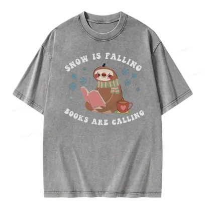 Pagewings Snow Is Falling Books Are Calling Unisex Washed T-shirt