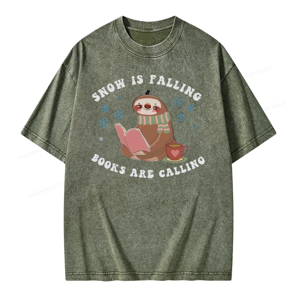 Pagewings Snow Is Falling Books Are Calling Unisex Washed T-shirt