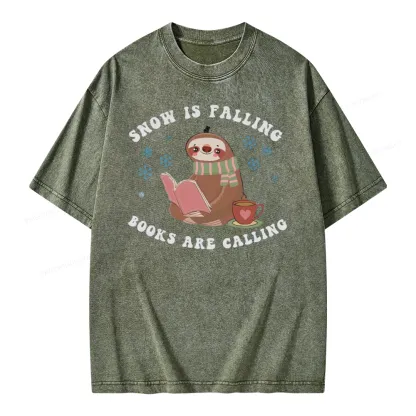 Pagewings Snow Is Falling Books Are Calling Unisex Washed T-shirt