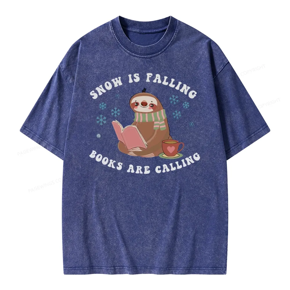 Pagewings Snow Is Falling Books Are Calling Unisex Washed T-shirt