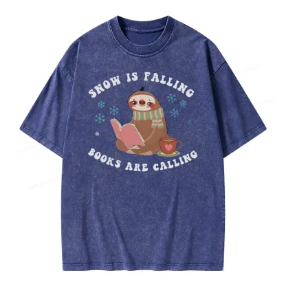 Pagewings Snow Is Falling Books Are Calling Unisex Washed T-shirt