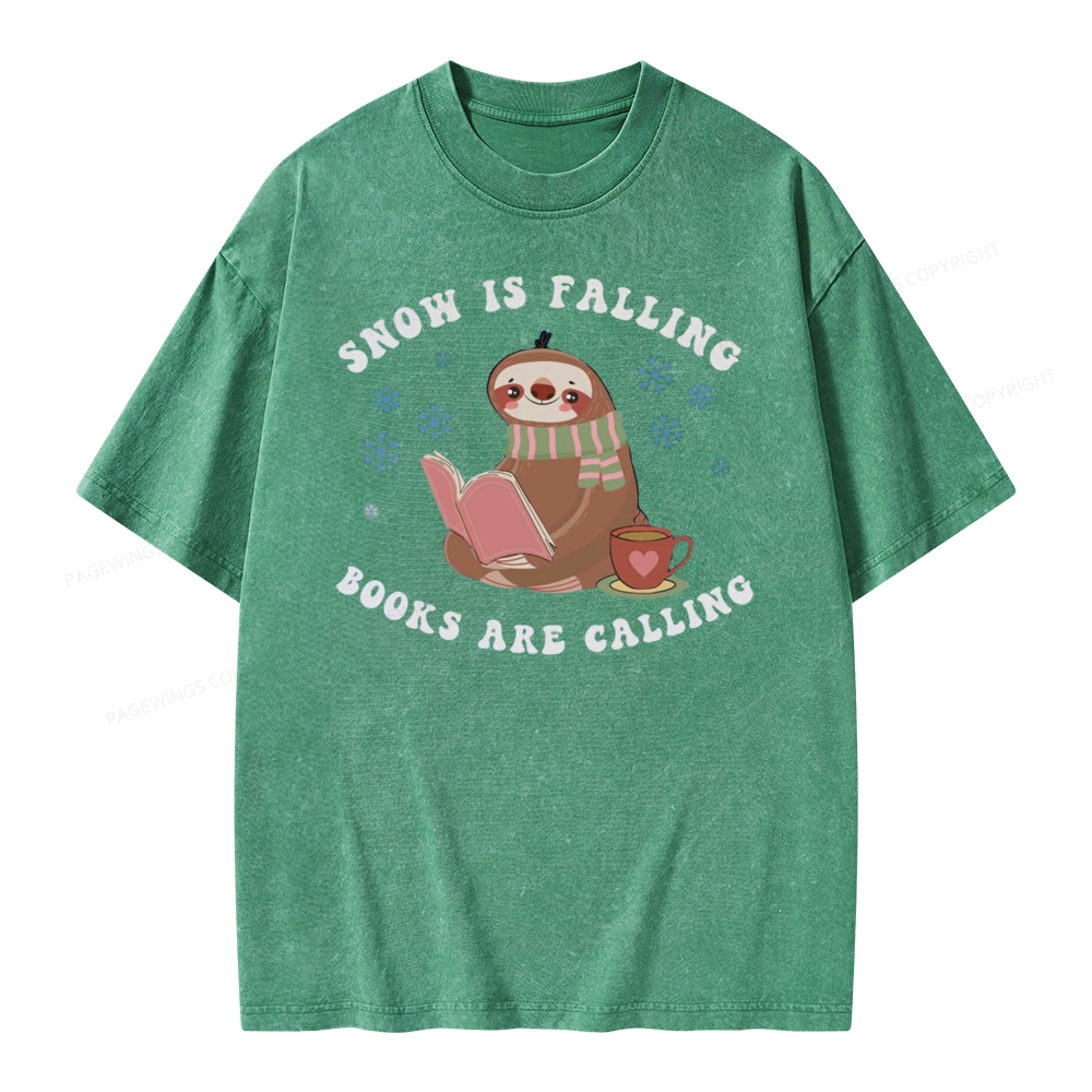 Pagewings Snow Is Falling Books Are Calling Unisex Washed T-shirt
