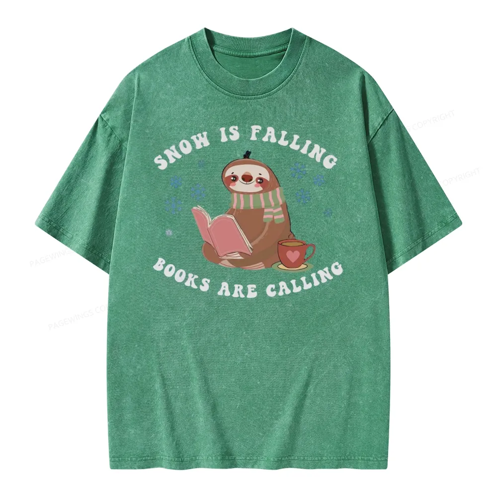 Pagewings Snow Is Falling Books Are Calling Unisex Washed T-shirt
