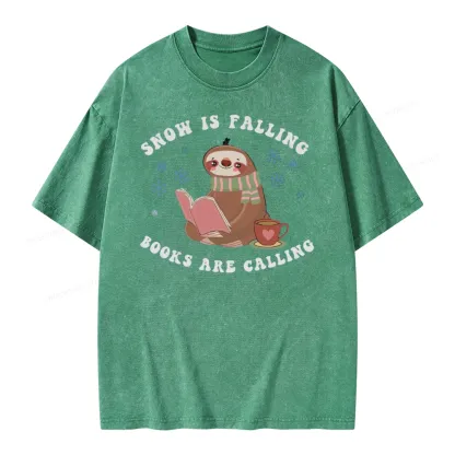 Pagewings Snow Is Falling Books Are Calling Unisex Washed T-shirt