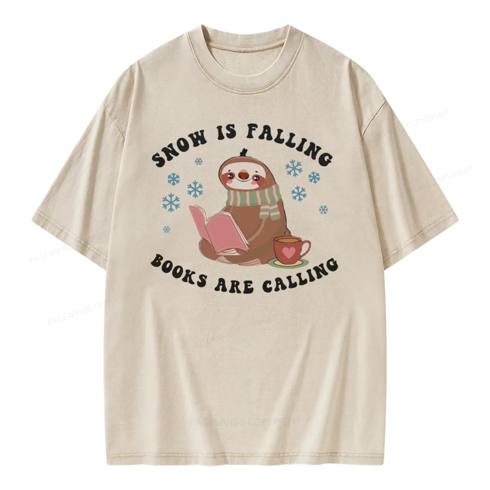 Pagewings Snow Is Falling Books Are Calling Unisex Washed T-shirt