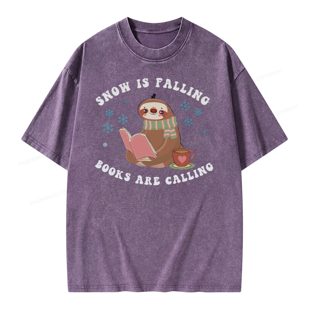 Pagewings Snow Is Falling Books Are Calling Unisex Washed T-shirt