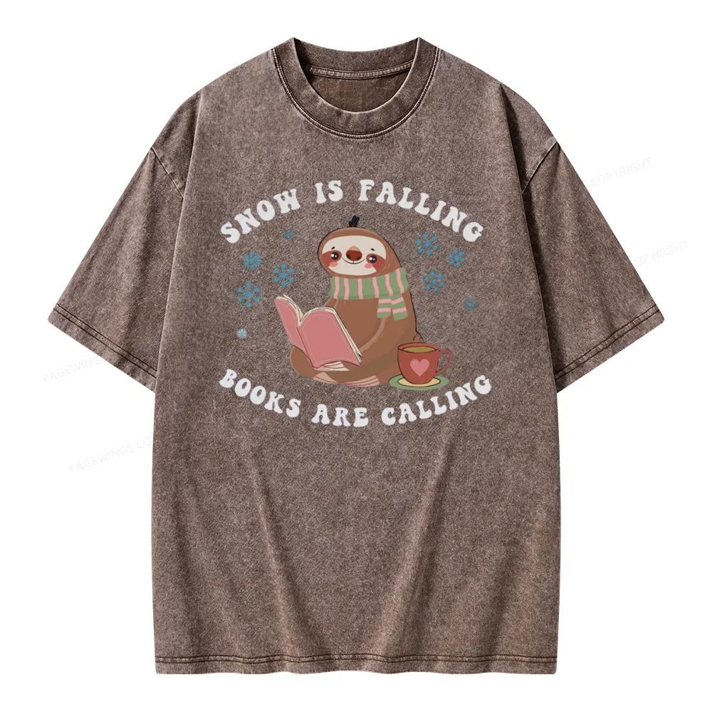 Pagewings Snow Is Falling Books Are Calling Unisex Washed T-shirt