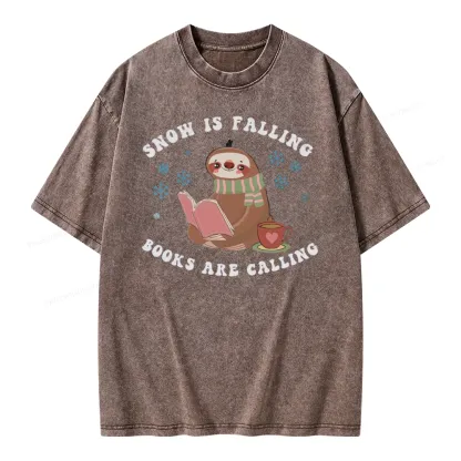 Pagewings Snow Is Falling Books Are Calling Unisex Washed T-shirt