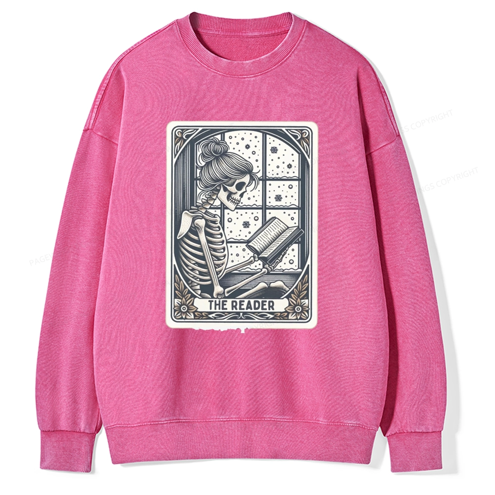 Pagewings Skeleton Reading Unisex Washed Sweatshirt