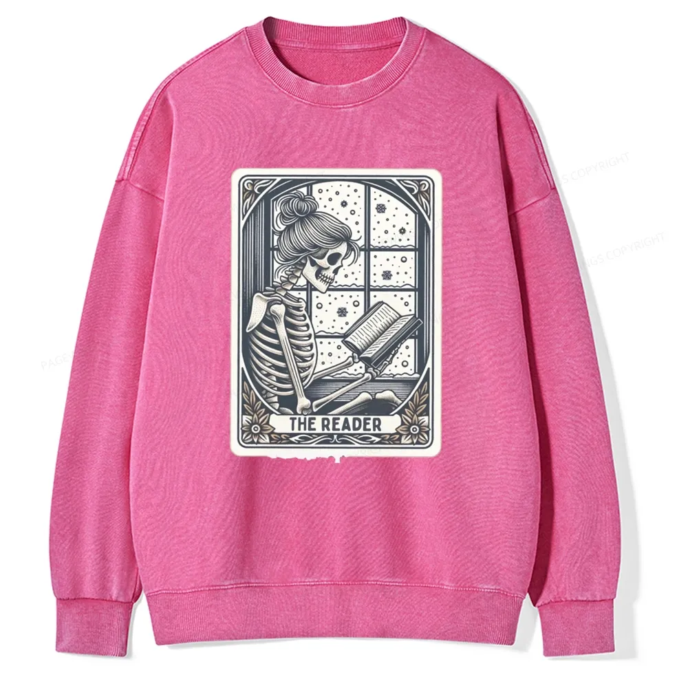 Pagewings Skeleton Reading Unisex Washed Sweatshirt