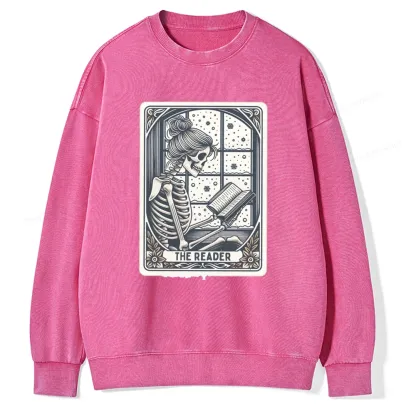Pagewings Skeleton Reading Unisex Washed Sweatshirt