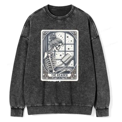 Pagewings Skeleton Reading Unisex Washed Sweatshirt