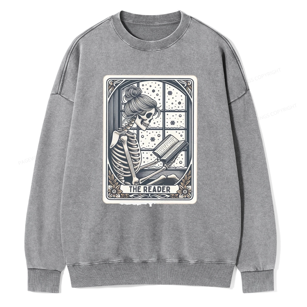 Pagewings Skeleton Reading Unisex Washed Sweatshirt