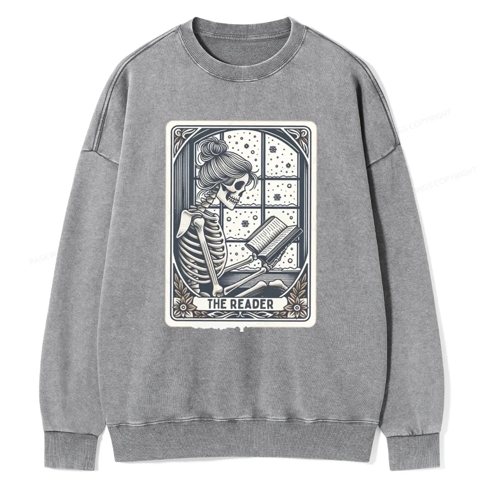 Pagewings Skeleton Reading Unisex Washed Sweatshirt