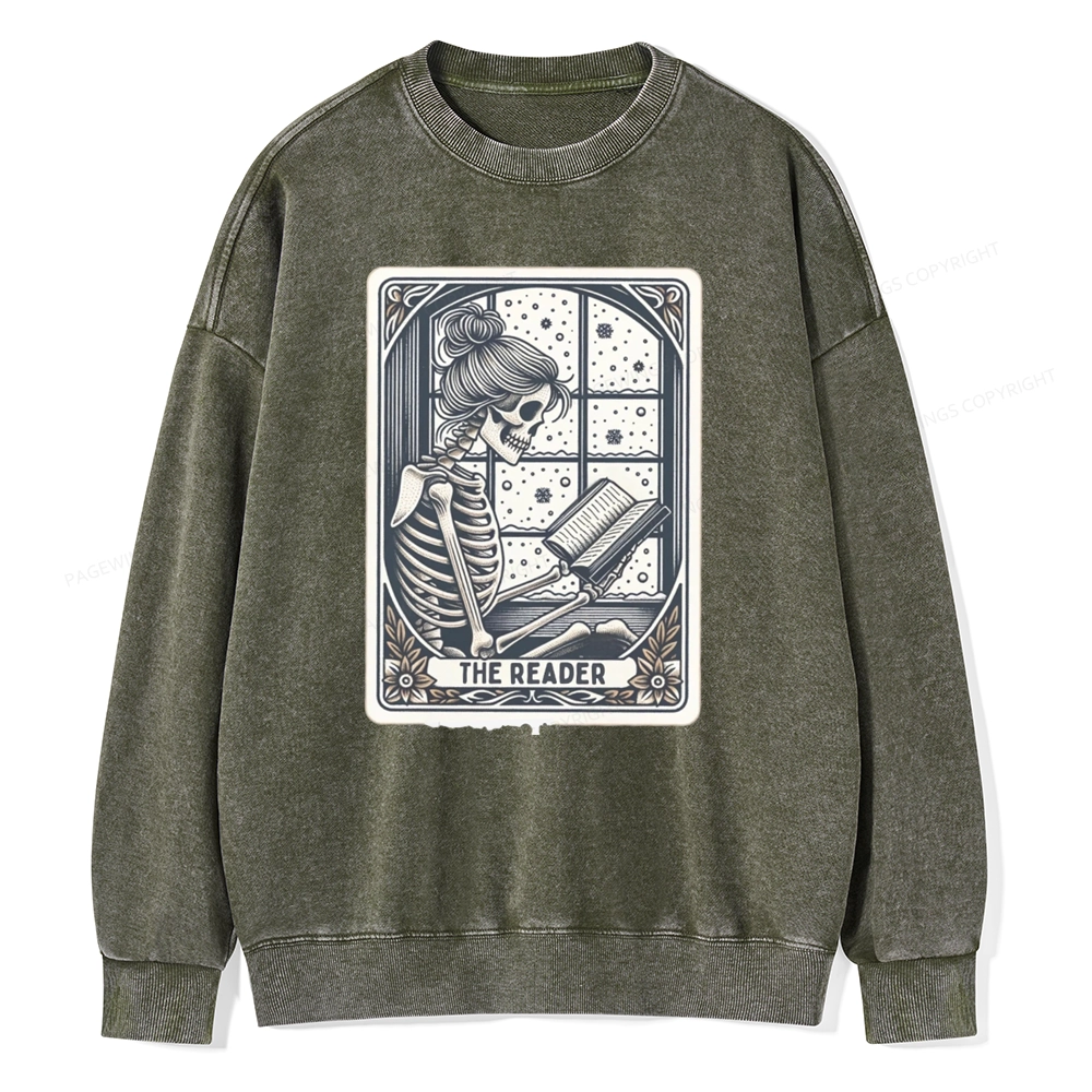 Pagewings Skeleton Reading Unisex Washed Sweatshirt