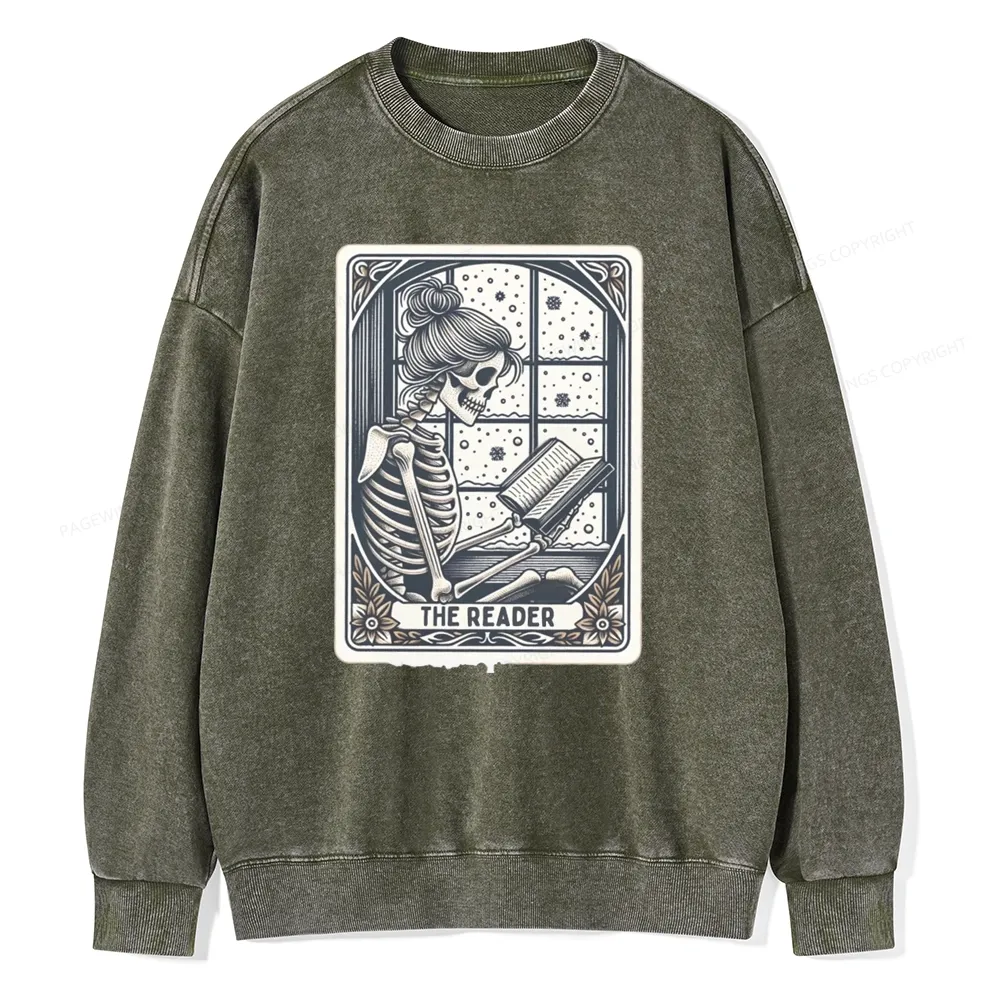 Pagewings Skeleton Reading Unisex Washed Sweatshirt