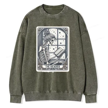 Pagewings Skeleton Reading Unisex Washed Sweatshirt