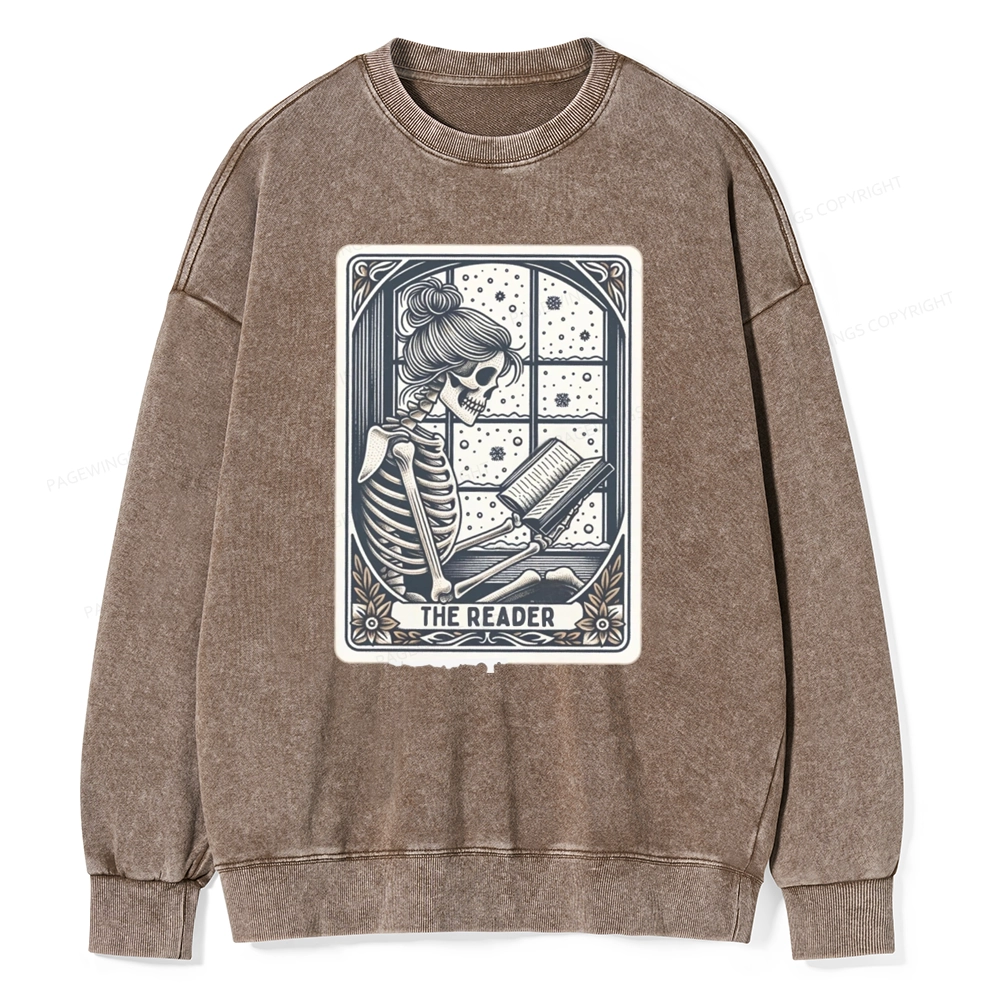 Pagewings Skeleton Reading Unisex Washed Sweatshirt