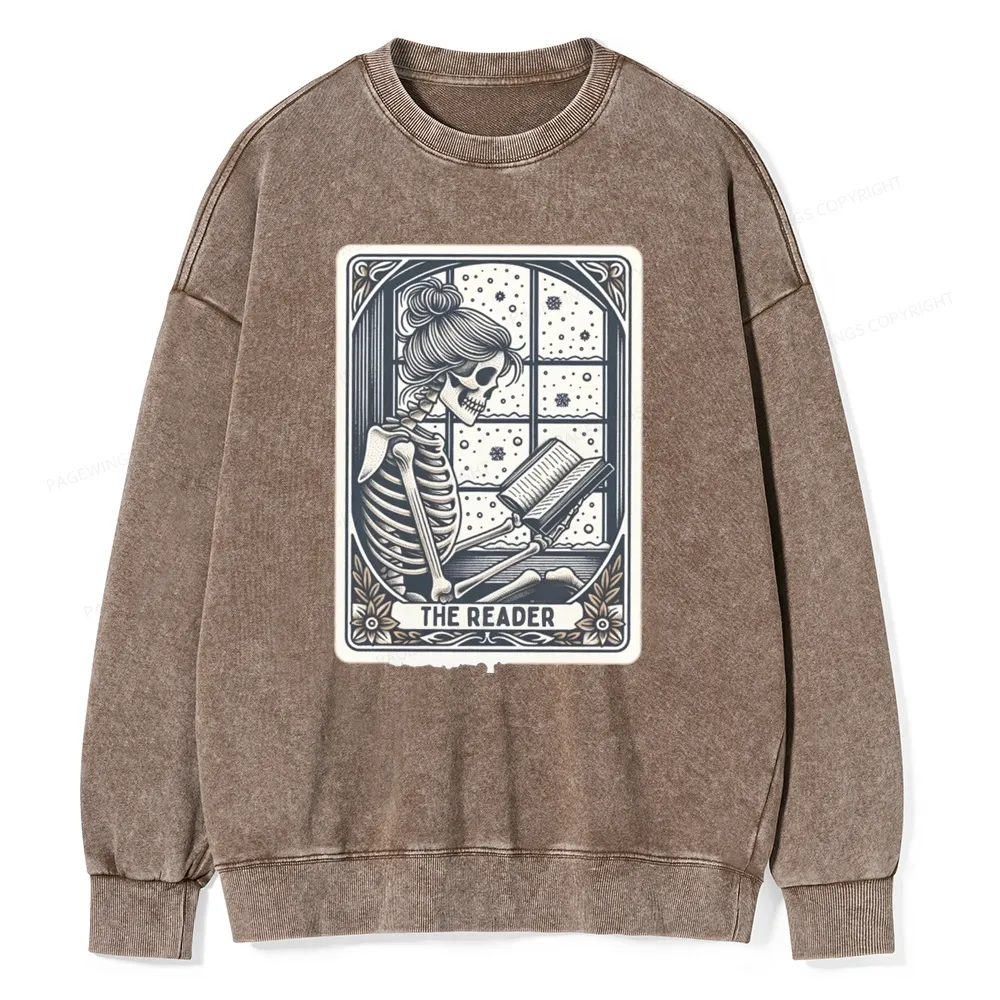 Pagewings Skeleton Reading Unisex Washed Sweatshirt