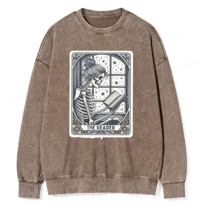 Pagewings Skeleton Reading Unisex Washed Sweatshirt