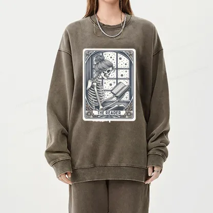 Pagewings Skeleton Reading Unisex Washed Sweatshirt