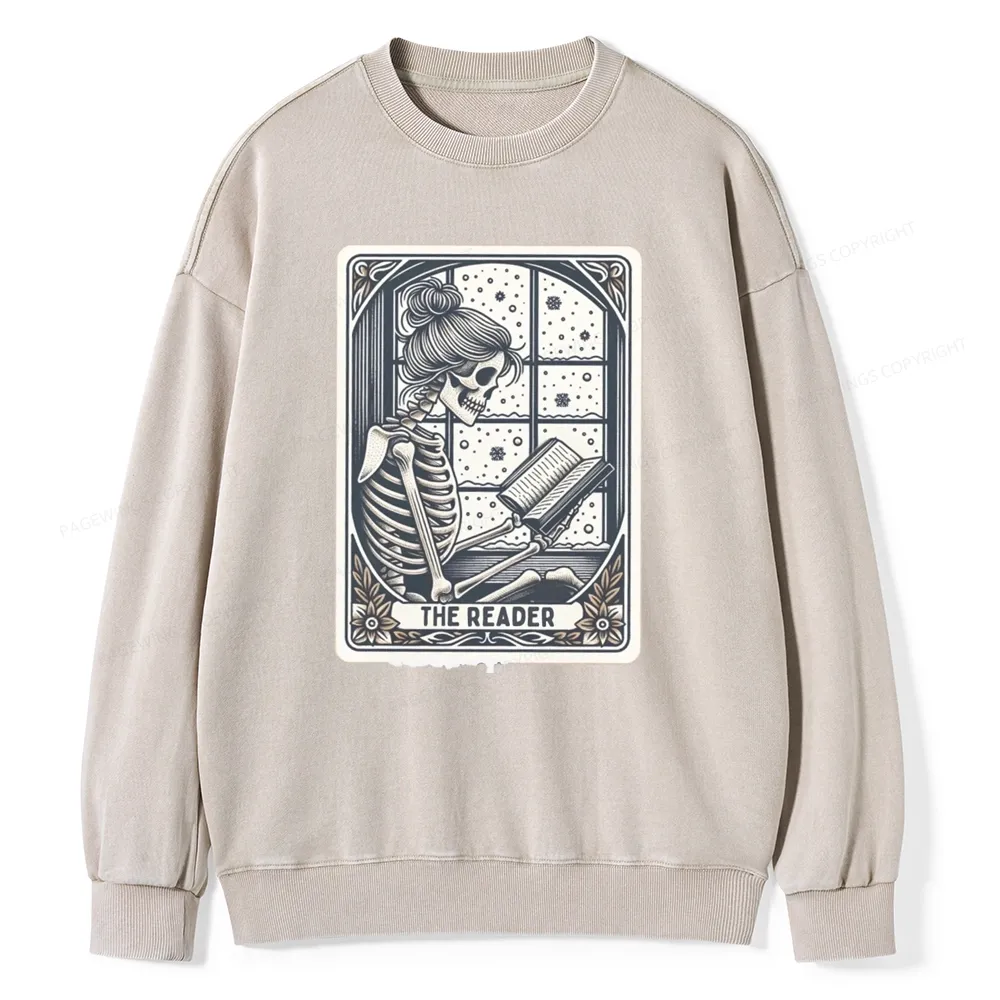 Pagewings Skeleton Reading Unisex Washed Sweatshirt