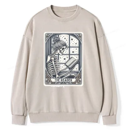 Pagewings Skeleton Reading Unisex Washed Sweatshirt
