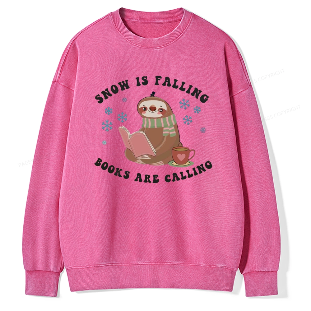 Pagewings Snow Is Falling Books Are Calling Unisex Washed Sweatshirt