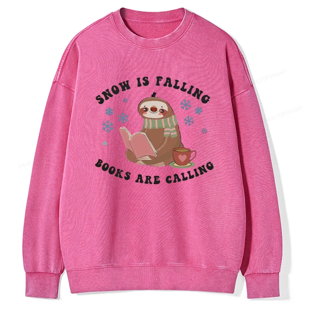Pagewings Snow Is Falling Books Are Calling Unisex Washed Sweatshirt