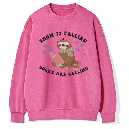 Pagewings Snow Is Falling Books Are Calling Unisex Washed Sweatshirt
