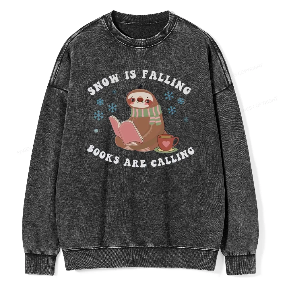 Pagewings Snow Is Falling Books Are Calling Unisex Washed Sweatshirt